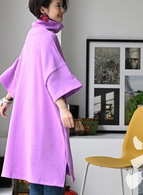 Q33200 简约气质通勤加厚纯棉高领宽松茧型连衣裙女26春 米兰宣言