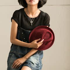 米兰宣言 A0621B 休闲棉麻字母卷边百搭礼帽爵士帽防晒遮阳帽女