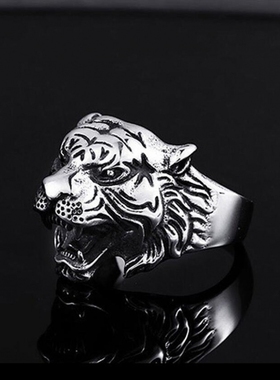 个性霸气复古开口戒指男 做旧老虎头戒指潮人嘻哈饰品