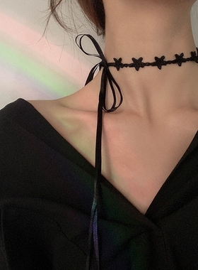 黑色脖颈链五角星锁骨链夏女项圈小众设计高级感颈带项链