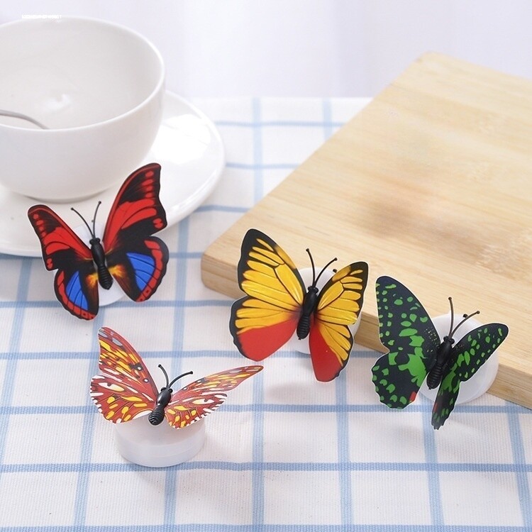 新款闪光七彩小夜灯发光蝴蝶发光墙贴节能创意可黏贴装饰发光壁灯