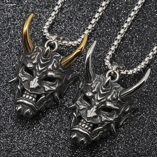 金角般若复古项链男鬼怪面具吊坠嘻哈痞帅炫酷个性挂件毛衣配饰潮