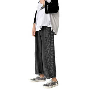 @港风 腰果花拼接牛仔裤男宽松九分直筒裤NZ225-P45图片