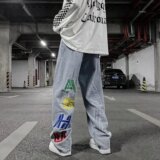 @港风2022个性字母牛仔裤嘻哈ins潮高街潮流痞帅长裤NZ241-P50，男装牛仔裤，星座223（原229-2）