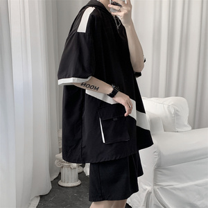 冰丝拼色连帽短袖短裤套装男女夏季两件套 TZ2221/P55图片