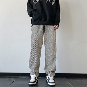 M-5XL大码春季新款黑白条纹宽松休闲裤直筒裤卫裤 K03-P65图片