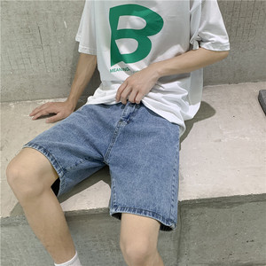 @港风 2025夏季牛仔短裤男生简约百搭五分直筒裤DK005-P35图片
