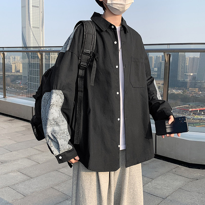 @港风2022个性拼接长袖衬衫男春秋潮流上衣CS106-P35,男装衬衫,星座223（原229-2）