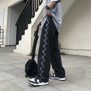 @港风2025年春装新款M-5XL大码格子牛仔裤男NZ210-P45,白鞋怎么搭配显腿裤图片