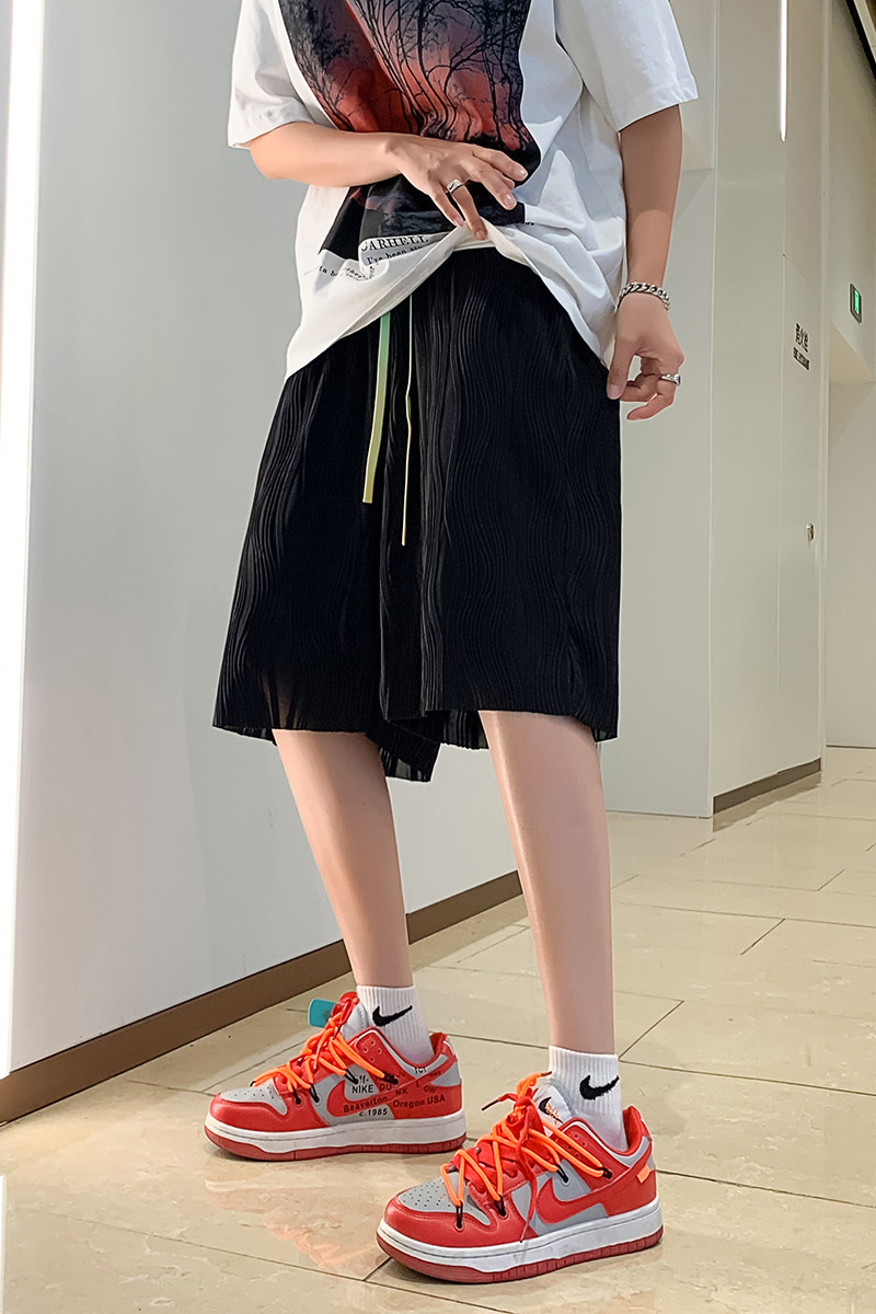 @港风波纹冰丝短裤男夏季彩色抽绳宽松五分裤沙滩裤DK047-P28,男装牛仔裤,星座223（原229-2）