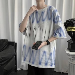 @港风夏季扎染纯棉圆领短袖T恤男生半袖体恤DT10-P30