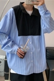 @港风条纹拼接衬衫男立领长袖衬衣春季新款CS107-P40，男装衬衫，星座223（原229-2）