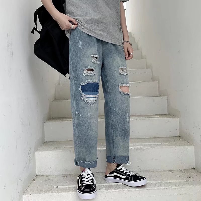 @港风  青少年破洞牛仔裤韩版潮流潮男春夏季乞丐裤 NZ236-P40图片