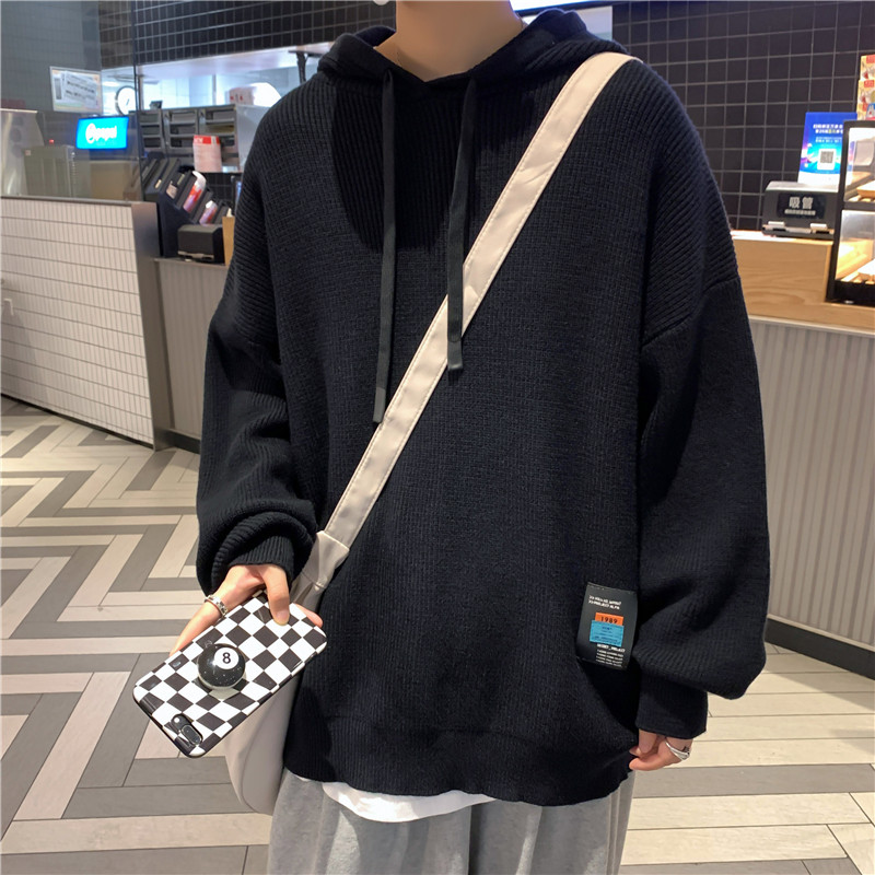 @港风 连帽针织衫毛衣男秋冬慵懒风宽松线衣21M29-P50图片