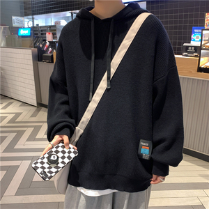 @港风 连帽针织衫毛衣男秋冬慵懒风宽松线衣21M29-P50图片