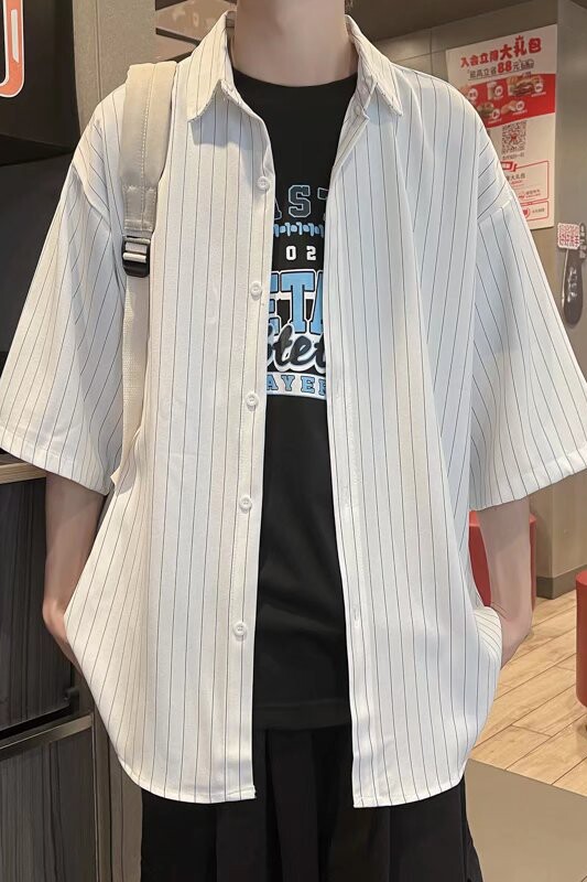 @港风韩版五分袖外套条纹短袖衬衫男港风CS113-P35,男装T恤,星座223（原229-2）