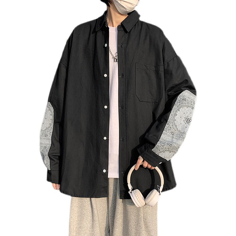 @港风2022个性拼接长袖衬衫男春秋潮流上衣CS106-P35,男装衬衫,星座223（原229-2）