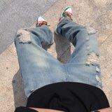 @港风春夏季长款破洞牛仔裤潮男NZ247-P45，男装牛仔裤，星座223（原229-2）