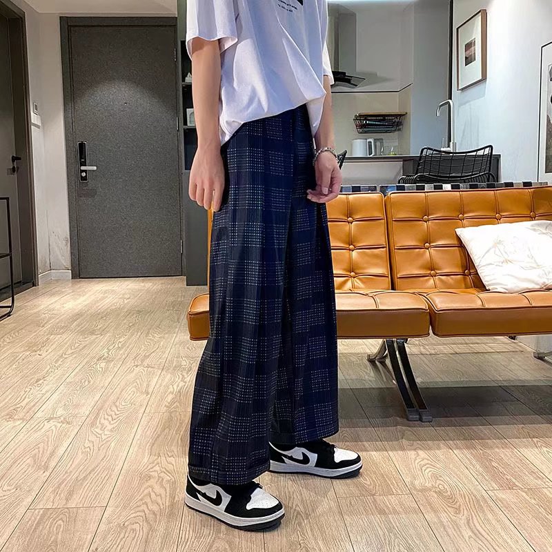 @港风宽松薄款格子阔腿裤韩版潮流男士休闲裤夏季NZ273-P40,男装休闲裤,星座223（原229-2）