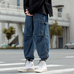 M-5XL工装牛仔裤男潮牌宽松可束脚裤潮大码阔腿裤NK10-P65