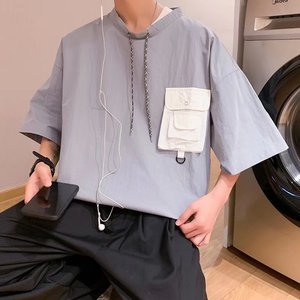 @港风男生短袖流行立体口袋夏季体恤衫大码宽松DT03-P30
