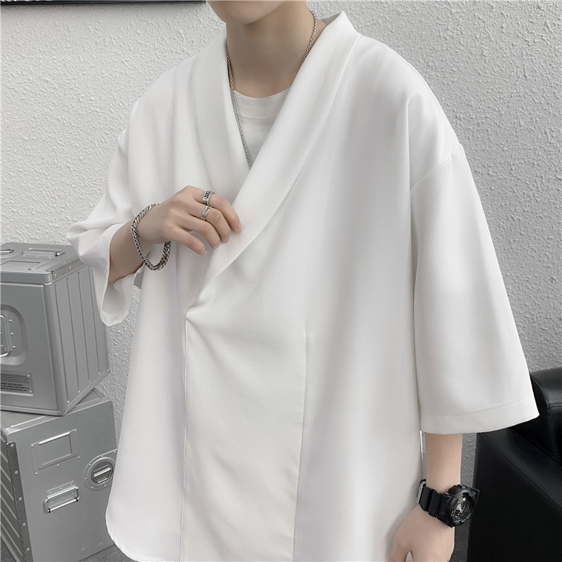 @港风男士V领短袖衬衫冰感五分袖衬衣夏季汉服CS116-P40,男装T恤,星座223（原229-2）