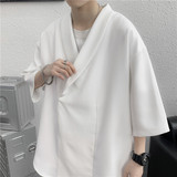 @港风男士V领短袖衬衫冰感五分袖衬衣夏季汉服CS116-P40，男装T恤，星座223（原229-2）