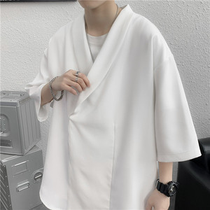 @港风 男士V领短袖衬衫冰感五分袖衬衣夏季汉服CS116-P40图片