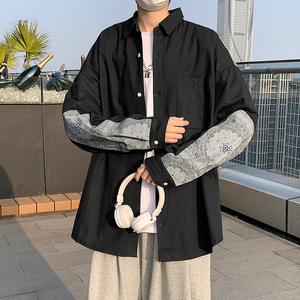 @港风 2022个性拼接长袖衬衫男春秋潮流上衣CS106-P35图片