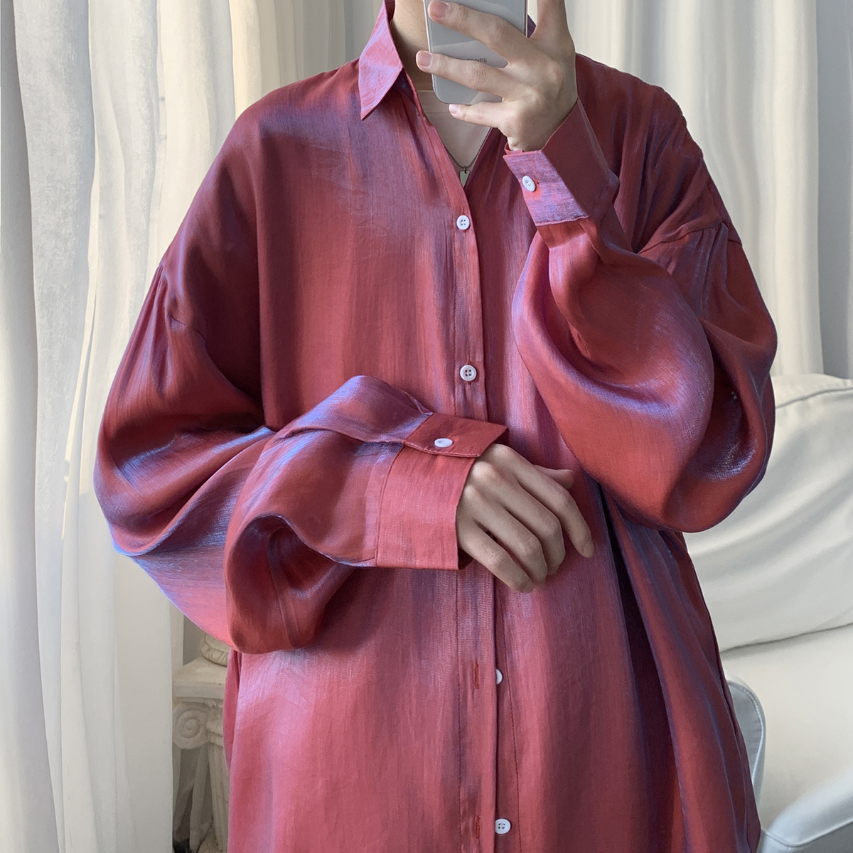 冰丝长袖衬衫男薄款春季炫彩色发型师长袖衬衫男C2023/P45,男装衬衫,星座223（原229-2）