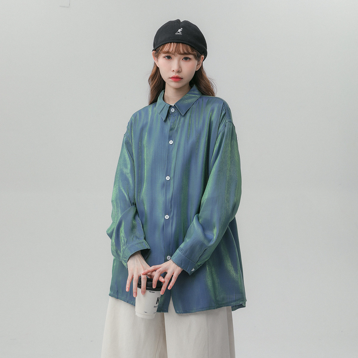 中性风大码 春装新款炫彩渐变长袖衬衫男女 C2023/P45图片
