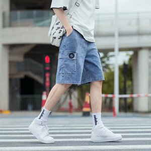 @日系大码 M-5XL工装牛仔裤男大码款直筒五分短裤DK038-P40图片
