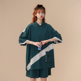 冰丝拼色连帽短袖短裤套装男女夏季两件套TZ2221/P55，女装套装/套裙，星座223（原229-2）