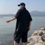 @港风冰丝短衬衫套装短袖短裤两件套潮男一套衣服帅气TZ01-P50，男装牛仔裤，星座223（原229-2）