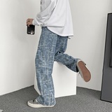 @港风复古雪花阔腿牛仔裤男女潮牌宽松大码拖地长裤NZ6007-P48，男装牛仔裤，星座223（原229-2）