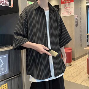 @港风 条纹短袖衬衫男夏季ins潮流痞帅衬衣 CS113-P35图片