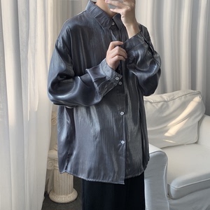 冰丝长袖衬衫男薄款春季炫彩色发型师长袖衬衫男 C2023/P45图片