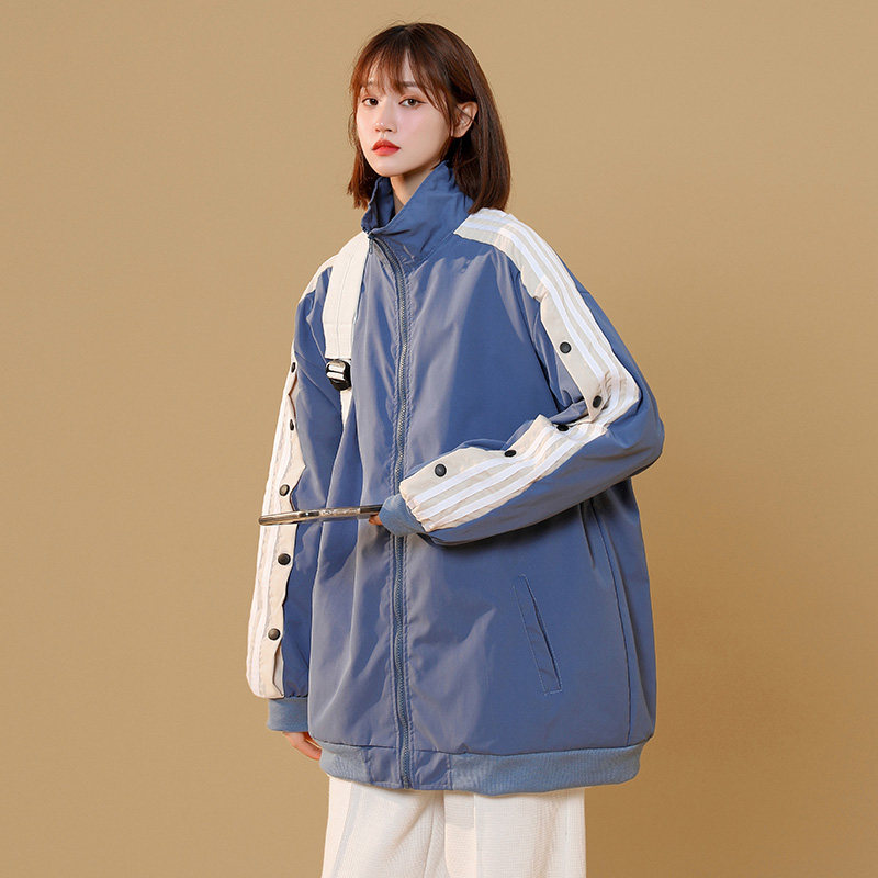 @中性风 2025春秋款排扣条纹夹克男女潮牌冲锋衣外套JK316-P45图片