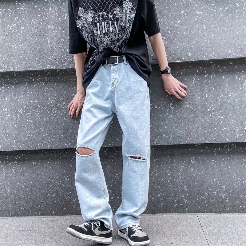 @港风 M-5XL  直筒破洞乞丐牛仔裤男生大码长裤 NZ242-P45图片
