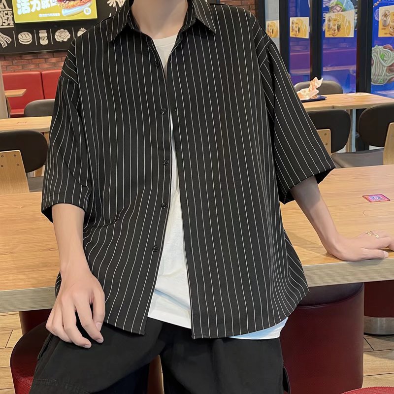 @港风条纹短袖衬衫男夏季ins潮流痞帅衬衣CS113-P35,男装T恤,星座223（原229-2）