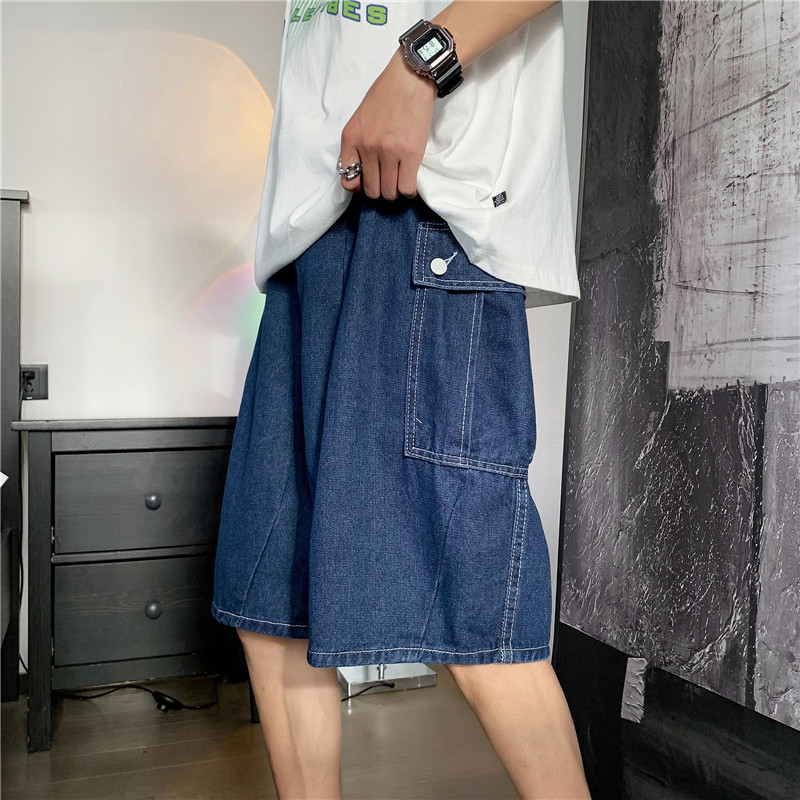 @港风大口袋工装牛仔短裤男夏季宽松阔腿裤五分裤DK063-P45,男装牛仔裤,星座223（原229-2）