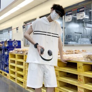 @港风   无袖连帽短袖卫衣套装男夏季一套衣服 TZ02-P45图片