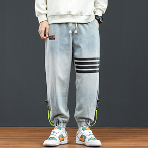 @日系大码 M-4XL 四条杠渐变色牛仔裤男宽松束脚裤NZ193-P50图片