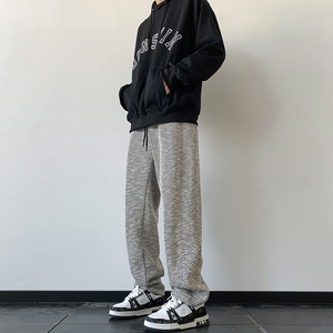 M-5XL大码春季新款黑白条纹宽松休闲裤直筒裤卫裤 K03-P65图片