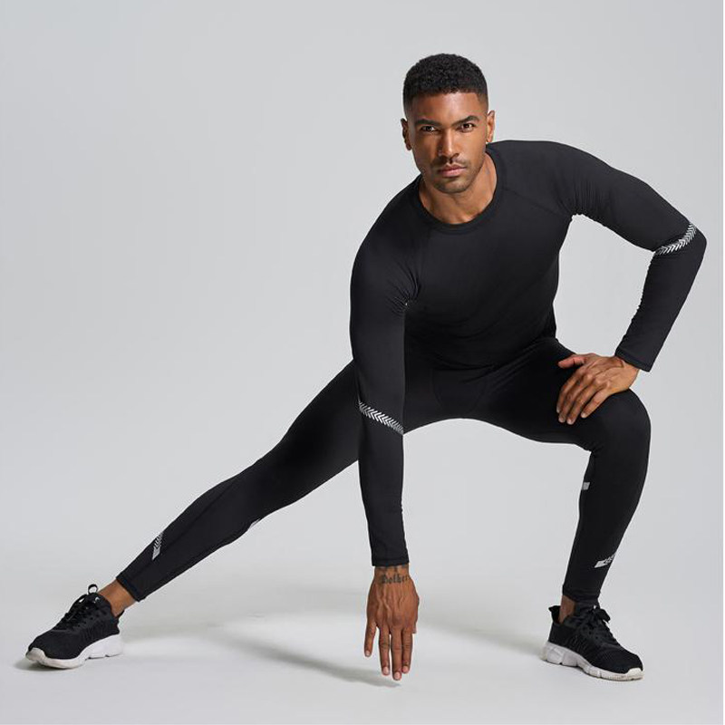 动力之窗秋冬加绒跑步长裤长袖弹力运动套装男健身服紧身衣紧身裤