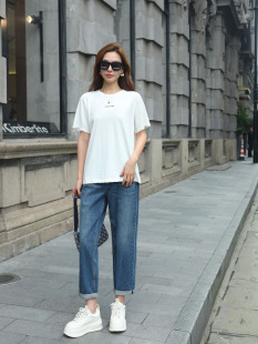 女Mini 牛仔裤 Brand秋季 新款 子 老爹裤 松紧腰宽松百搭显瘦裤 直筒裤