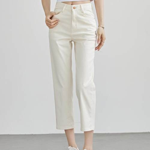 软薄mini新款米白色直筒牛仔裤