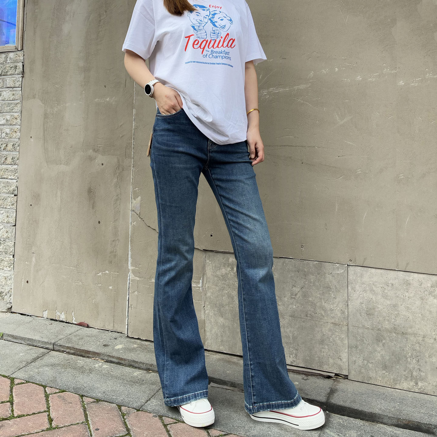 薄款高腰微喇牛仔裤女 minibrand2026春夏复古显瘦拖地喇叭马蹄裤