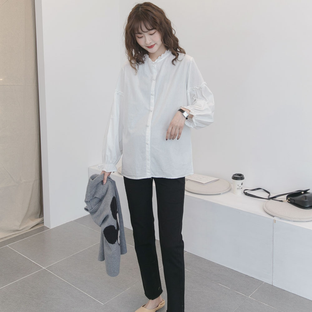 출산 셔츠 중간 길이 봄 여름 캐주얼 흰색 셔츠 느슨한 전문 여름 착용 작은 신선한 탑 출산 착용 유행