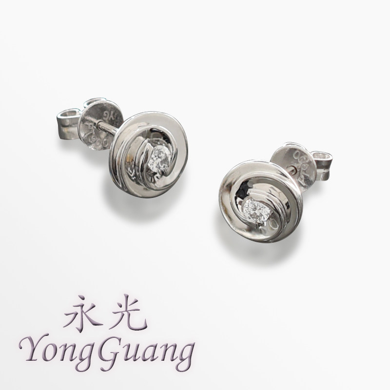 PT900铂金10分天然钻石耳钉耳环耳饰单钻风扇形气质女款